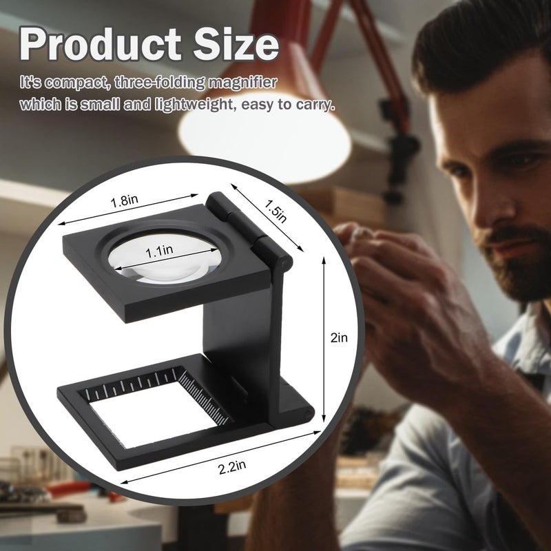 Rongon Pocket Magnifier Small Folding Magnifying Glasses 10X 28mm Mini Jewelers Magnifying Loupe with Scale Three-Folding Loupe Magnifiers for Coins Textile Optical Jewelry Tool (1 Pcs) - Image 2